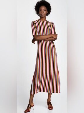 Zara Collection Striped Knit Maxi Dress Medium Side Slit Multicolor Bodycon